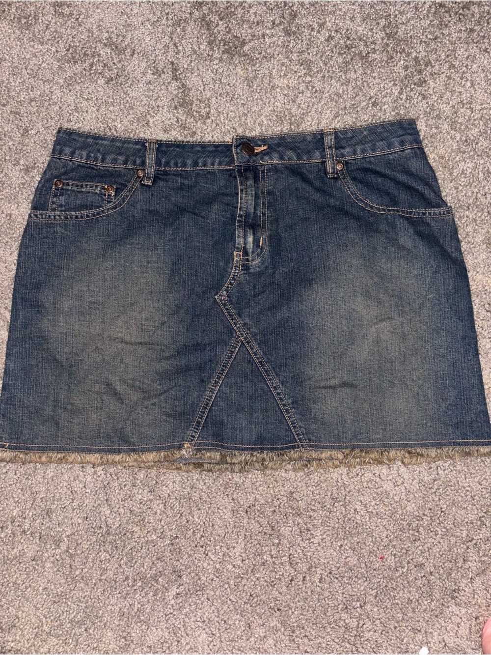 Y2K Vintage Aeropostale Dark Blue Denim Mini Skirt with Frayed Hem